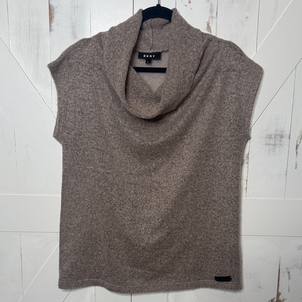 DKNY Mottled Pink & Gray Cowl Neck Short Sleeve Sweater Tank Top